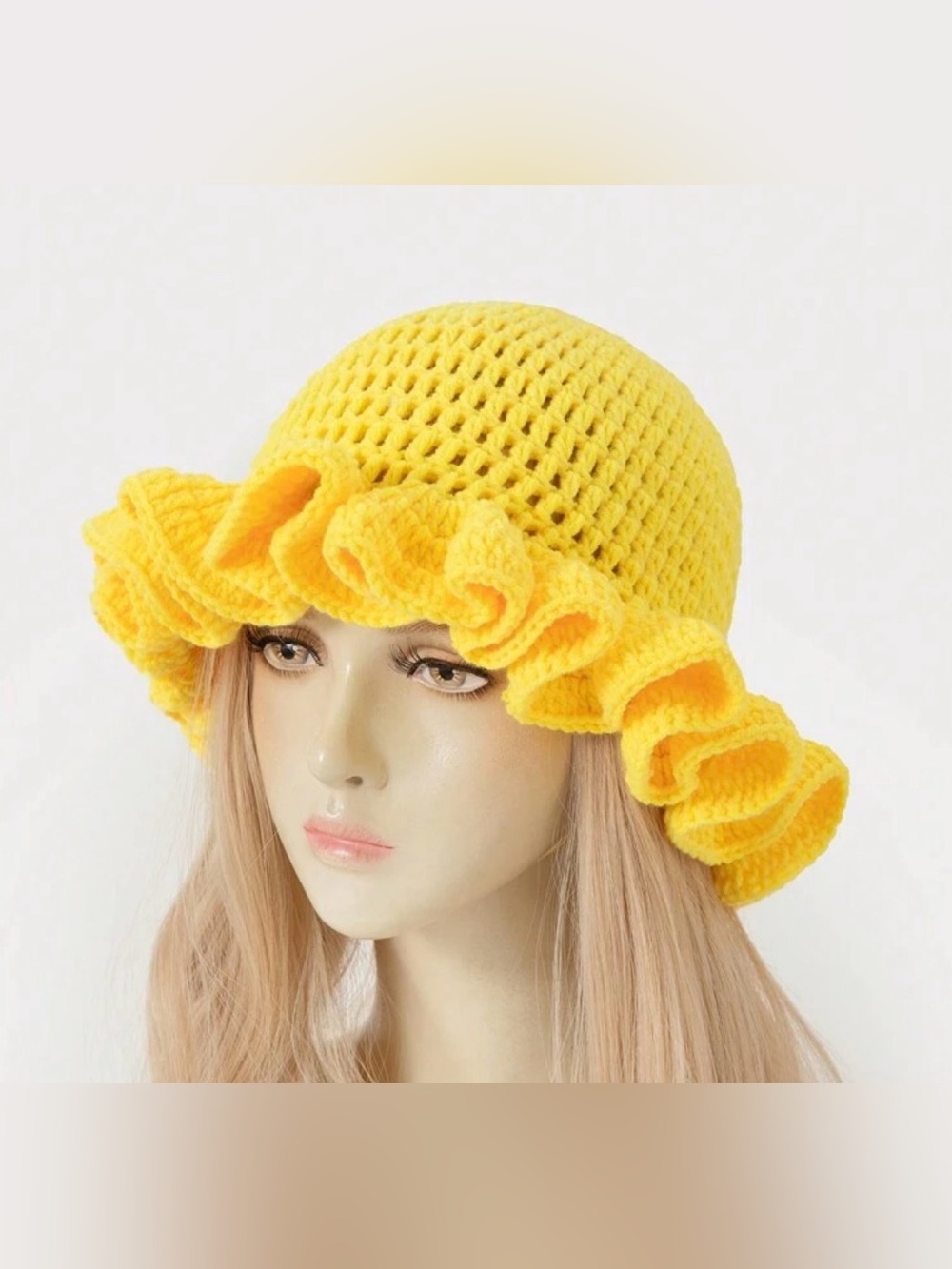Yellow Ruffled Crochet Bucket Hat - Women Accessories